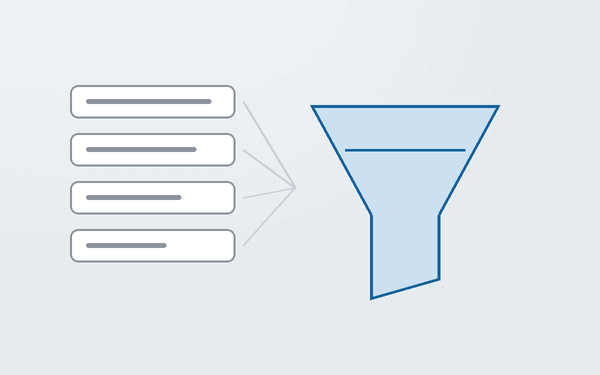 Diagram of four labelled causes feeding into a single returns funnel