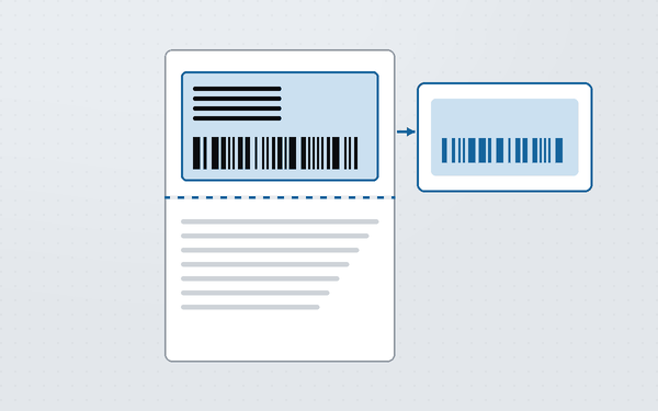 Diagram of an A4 page where the shipping label block is kept and the tax invoice below it is trimmed away