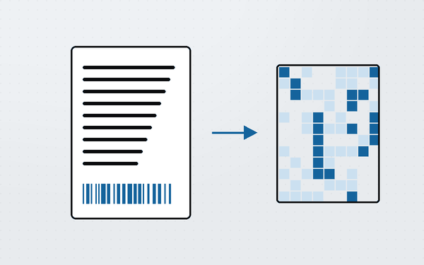 Diagram of a sharp PDF page being converted into a grid of coloured pixels