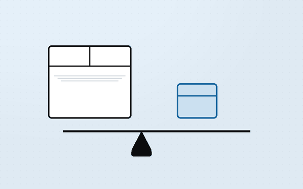 Diagram comparing a large light box against a small dense parcel on a weighing scale