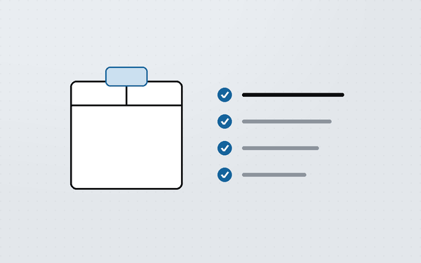 Diagram of a sealed parcel next to a ticked packing checklist