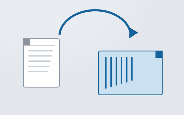 Diagram showing a page turned on screen but still stored upright in the file, printing in the wrong orientation