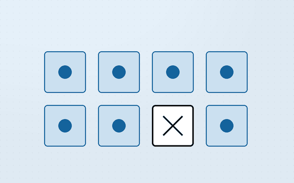 Diagram of a grid of identical product tiles with one marked as the wrong pick