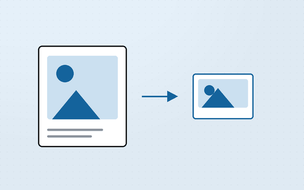 Diagram showing a large photo file shrinking to fit inside a marketplace upload size limit