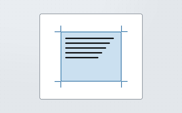 Diagram of a PDF page with wide empty borders being trimmed inward to the printed content