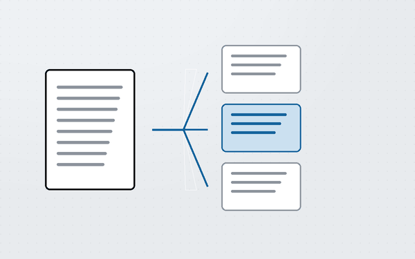 Diagram of one large PDF document separating into several smaller documents