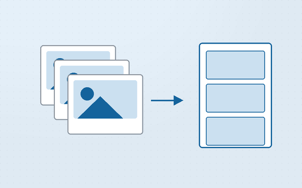 Diagram showing several phone photographs being stacked into a single PDF document